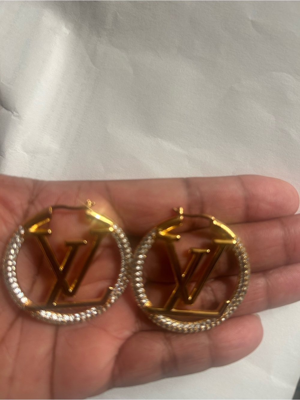Source Unknown Gold Hoop Earrings with Crystal Accents